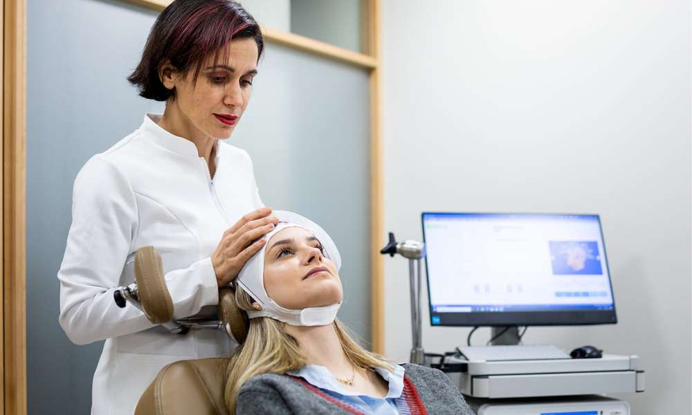 After TMS Therapy session patient resting comfortably during treatment process