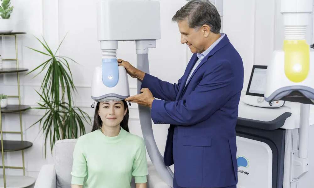 Healthcare professional providing TMS Therapy treatment for depression symptoms