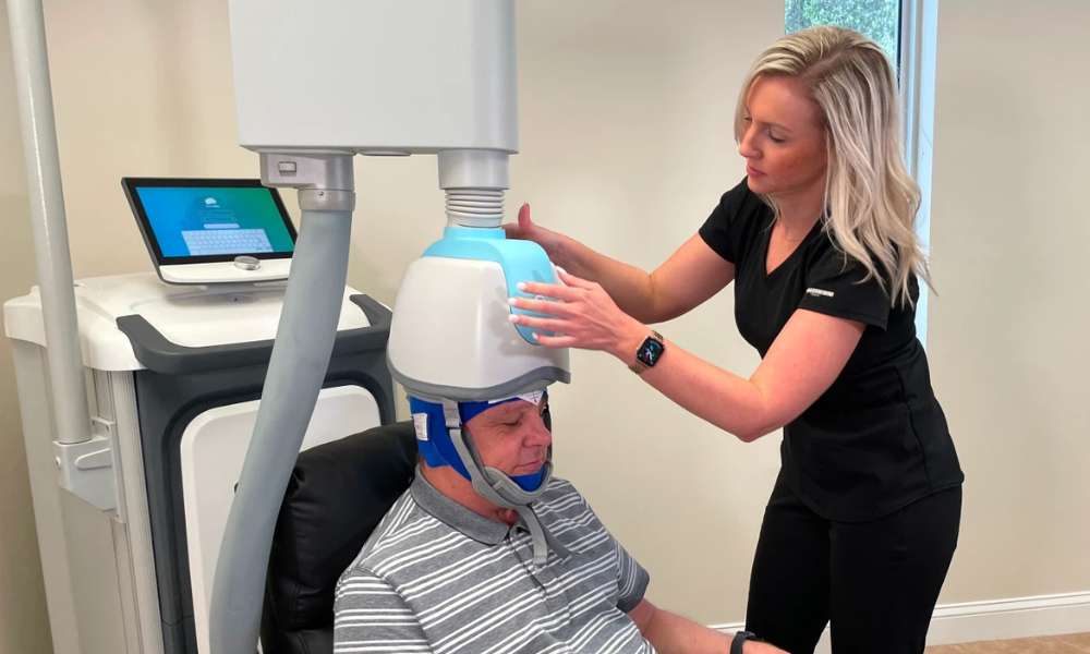 Person receiving TMS therapy for better mood stability and emotional wellness